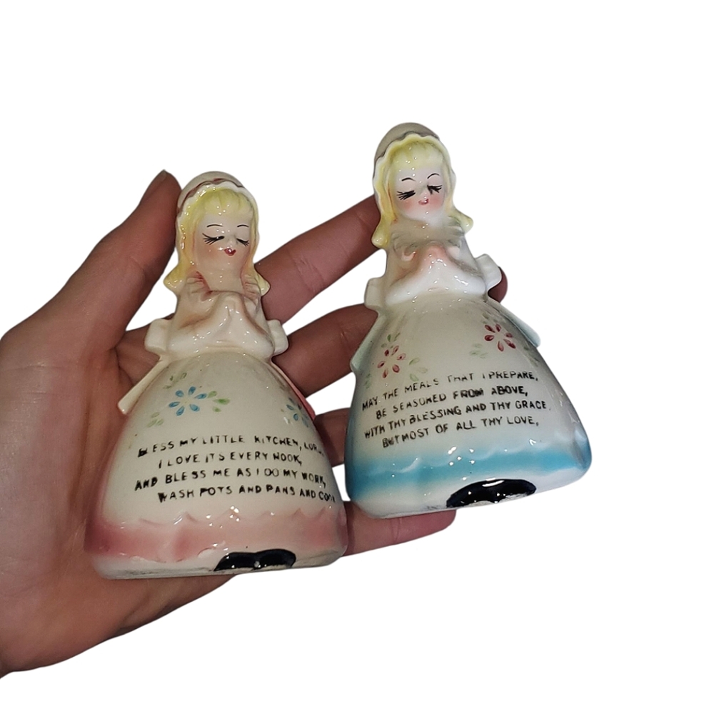 Vintage Kitchen Prayer Girl Salt And Pepper Shakers